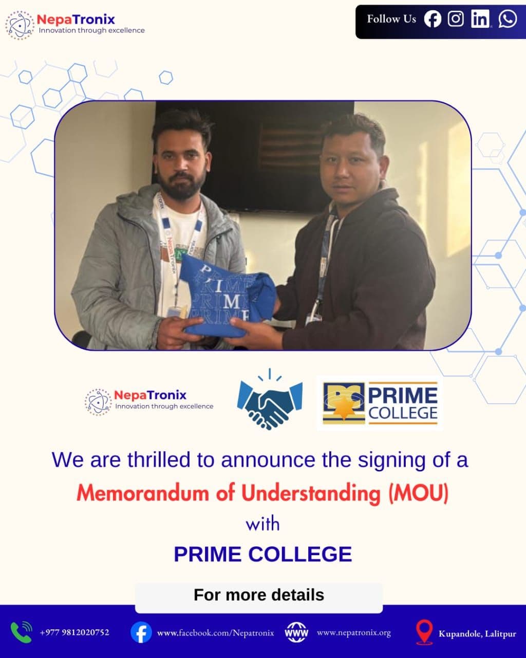 NepaTronix Signs Memorandum of Understanding (MoU) with Prime College